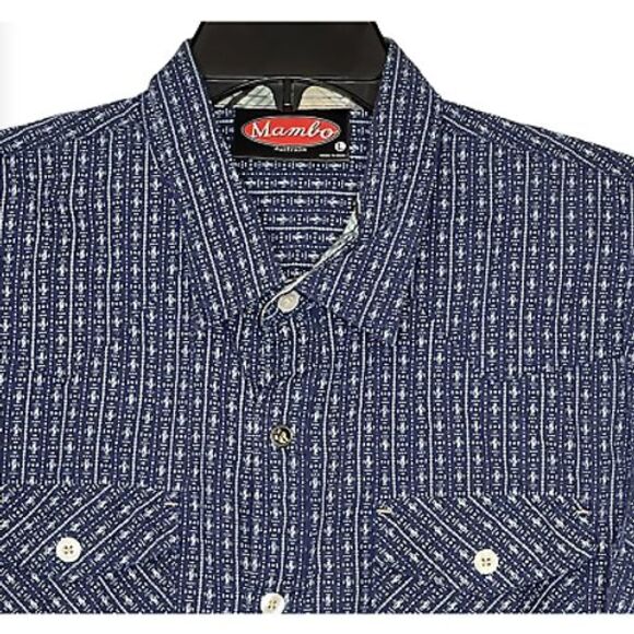 Mambo Australia Mens Button Front Shirt‎ Size Large Blue With White Pattern - Picture 2 of 4